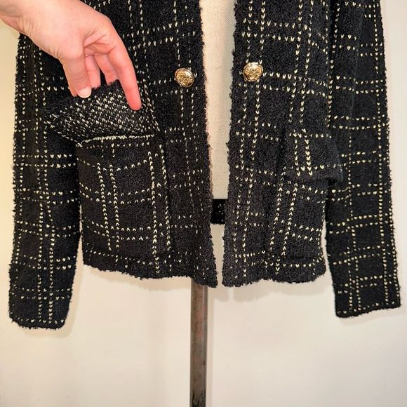 Sioni by Anthropologie Womens Black Grid Plaid Knit Cardigan Sweater NWT Large - Picture 4 of 9